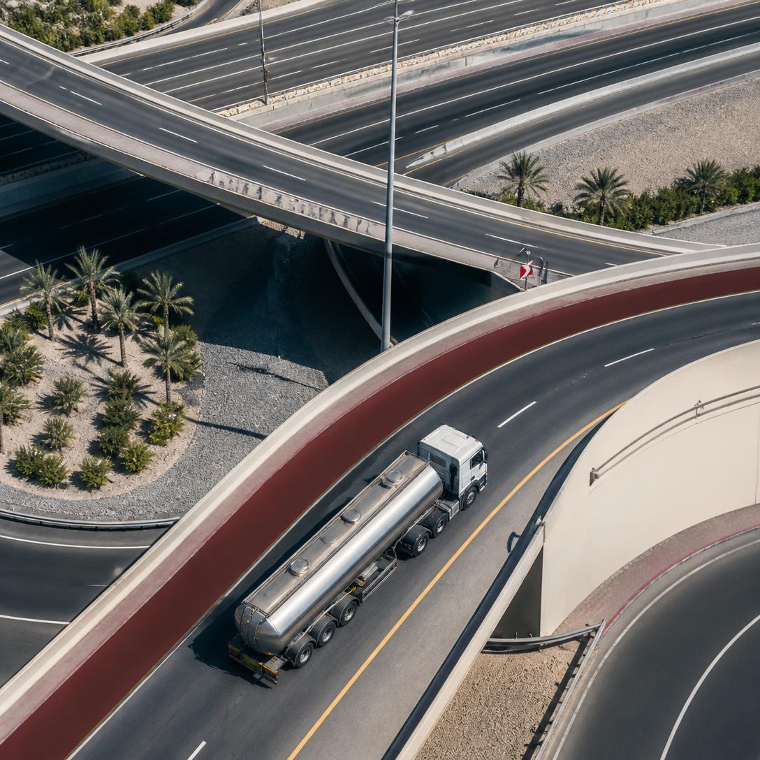 Petroleum tanker on a UAE road network